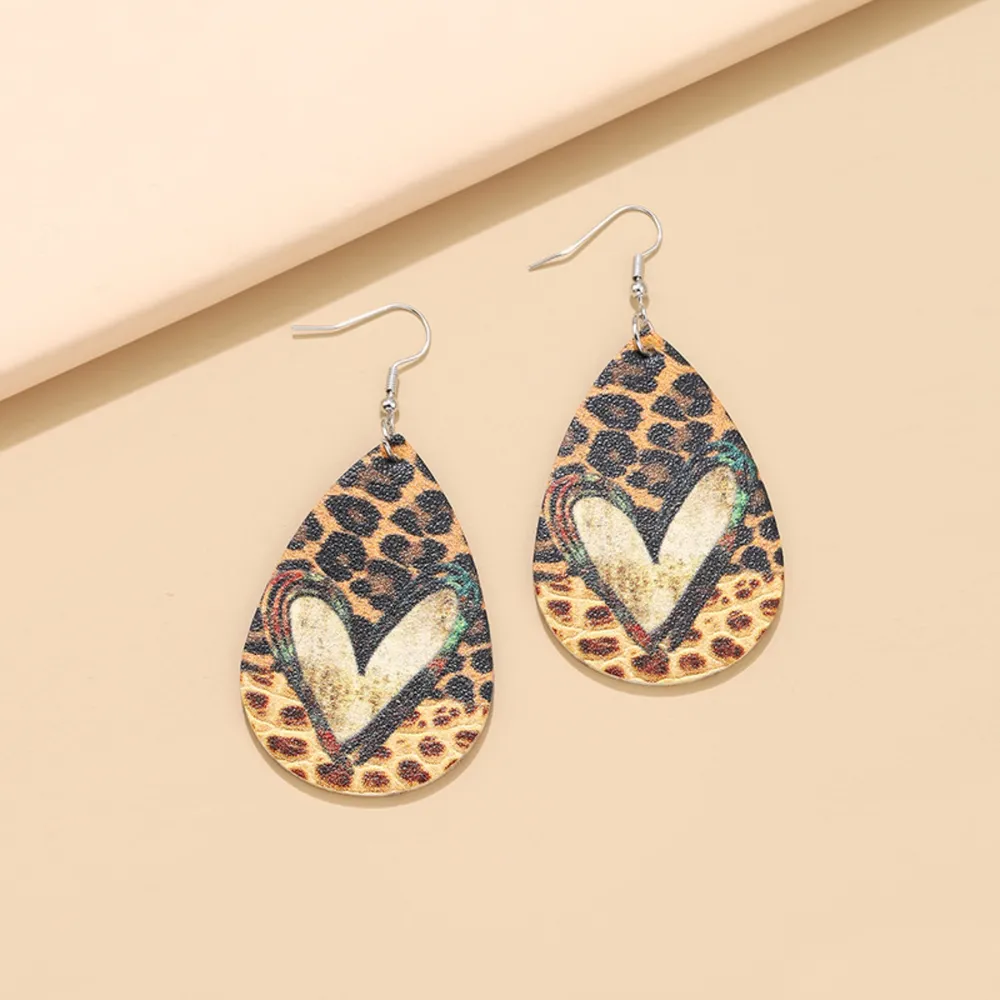 PU Leather Leopard Teardrop Earrings, image 3
