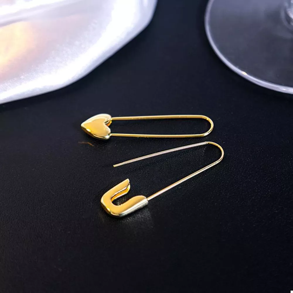 18K Gold-Plated Alloy Heart Safety Pin Drop Earrings, image 3