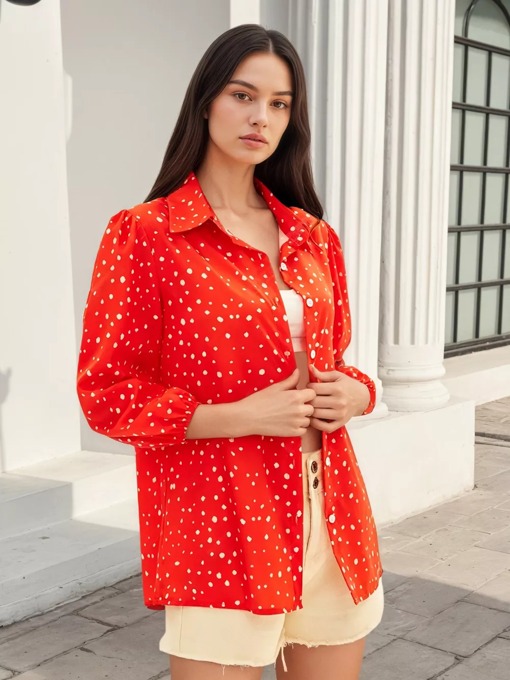 Polka Dot Puff Sleeve Shirt, image 6