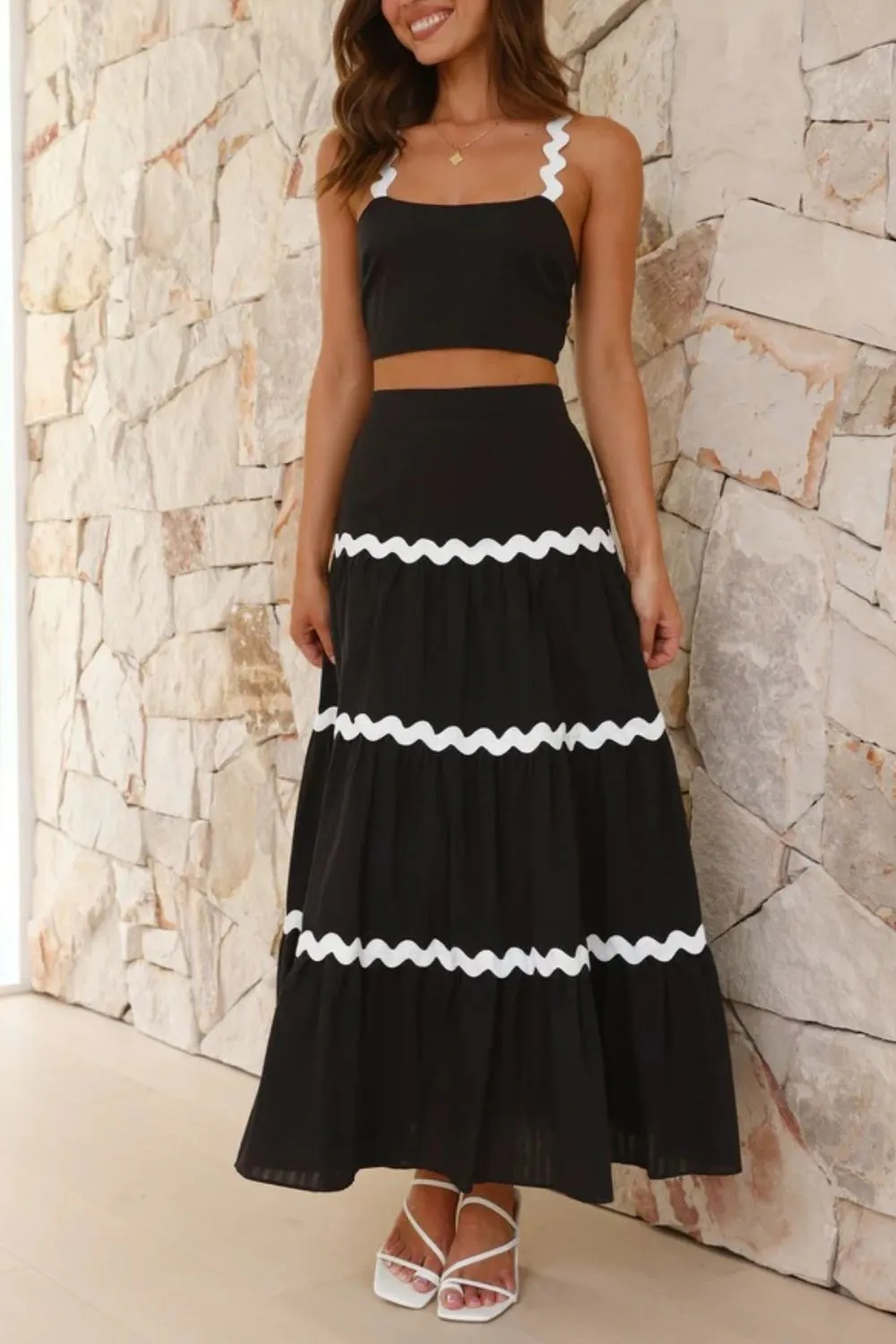 Contrast Trim Cami and Maxi Skirt Set, image 4