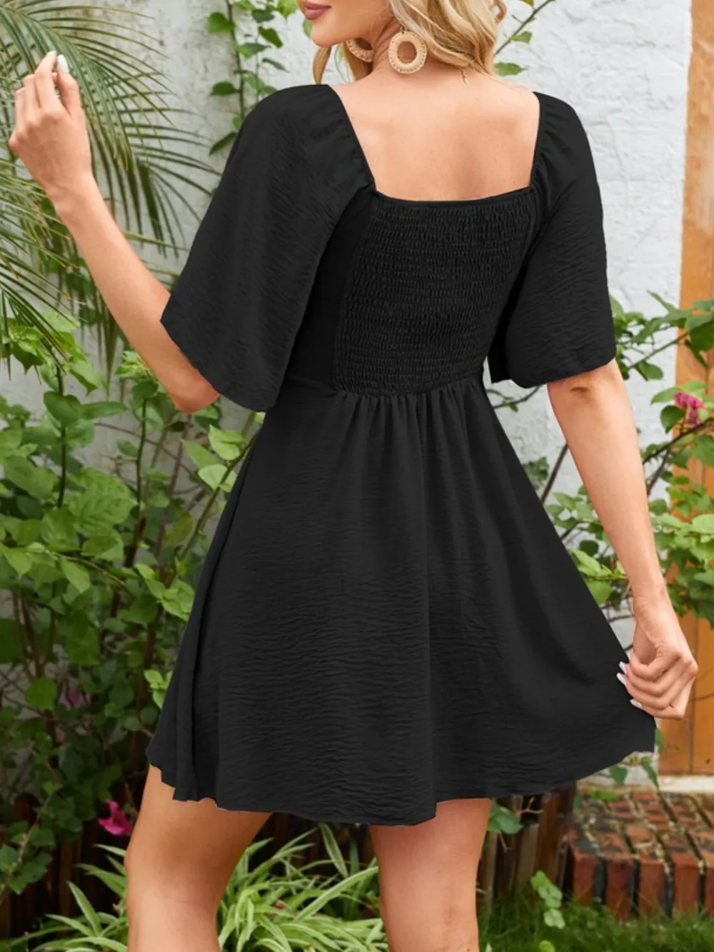 Smocked Back Knotted Flutter Sleeve Dress, image 25