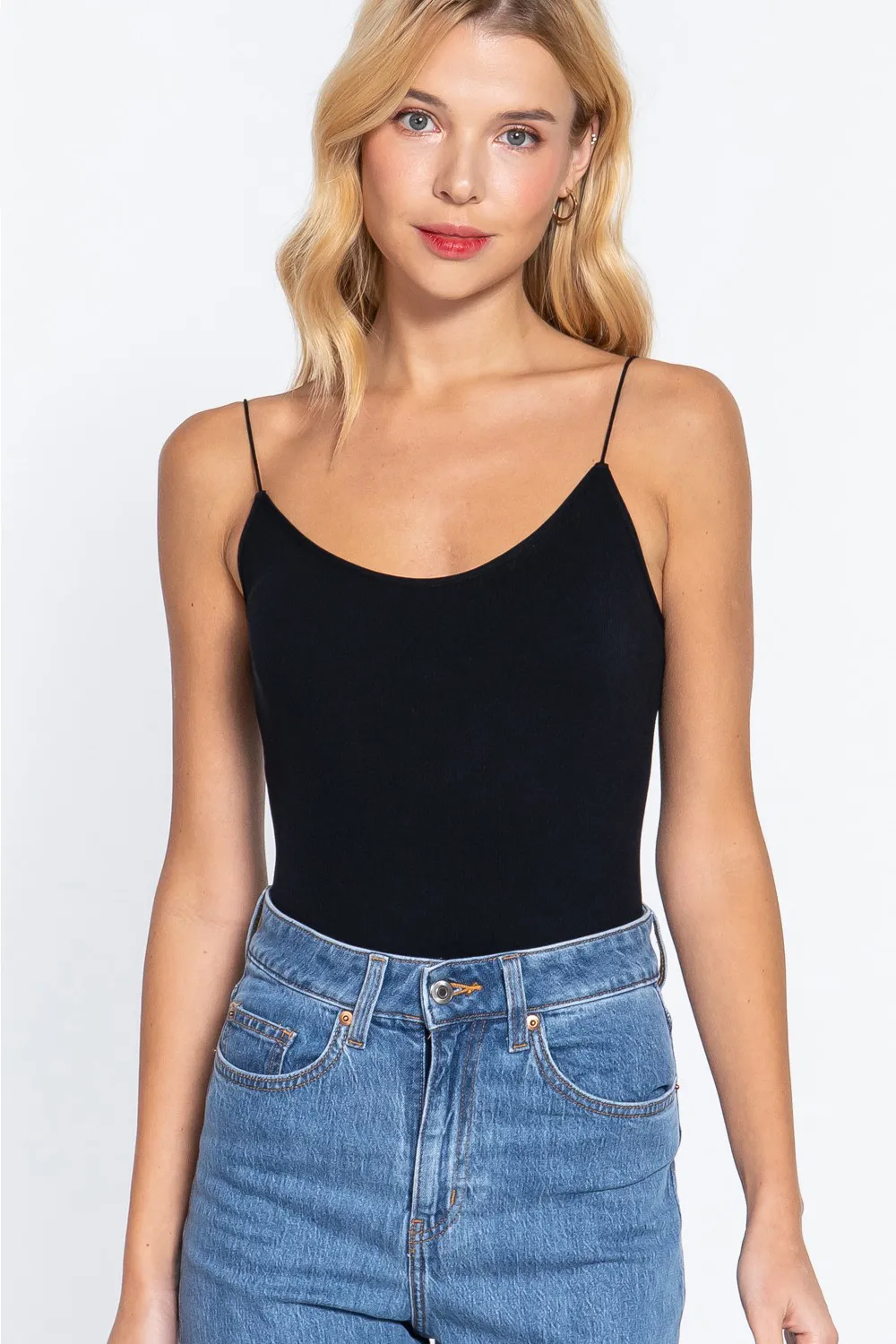 Ribbed Round Neck Seamless Cami Bodysuit, image 5