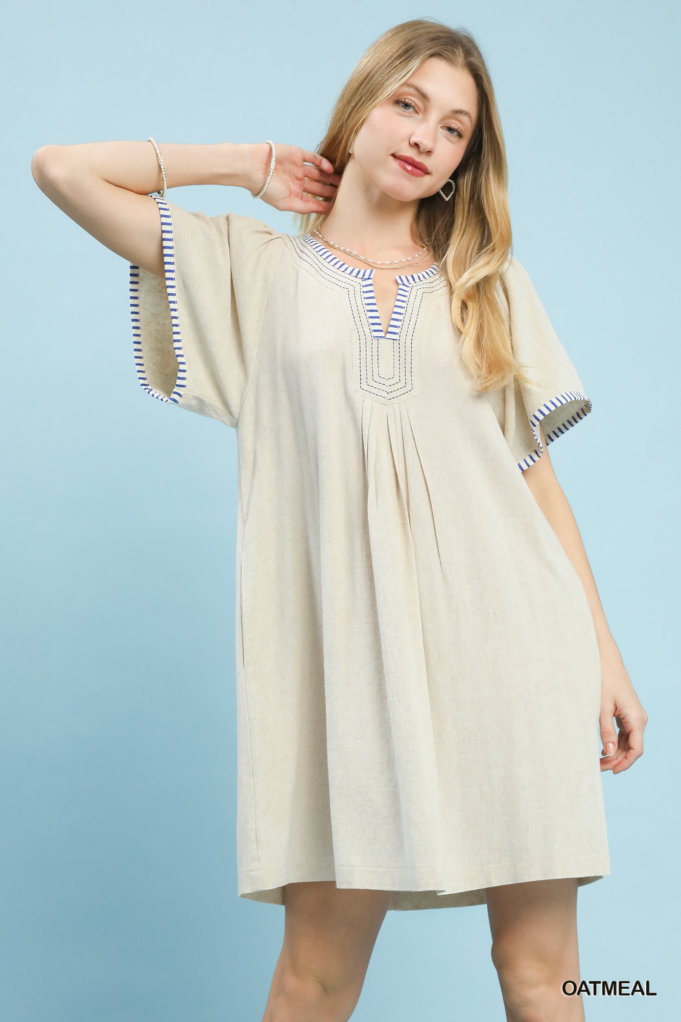 Linen Trim Tunic Dress