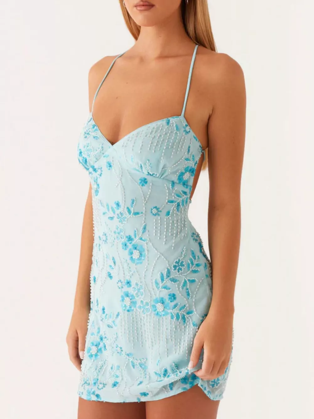 Beaded Floral Mini Dress, image 9