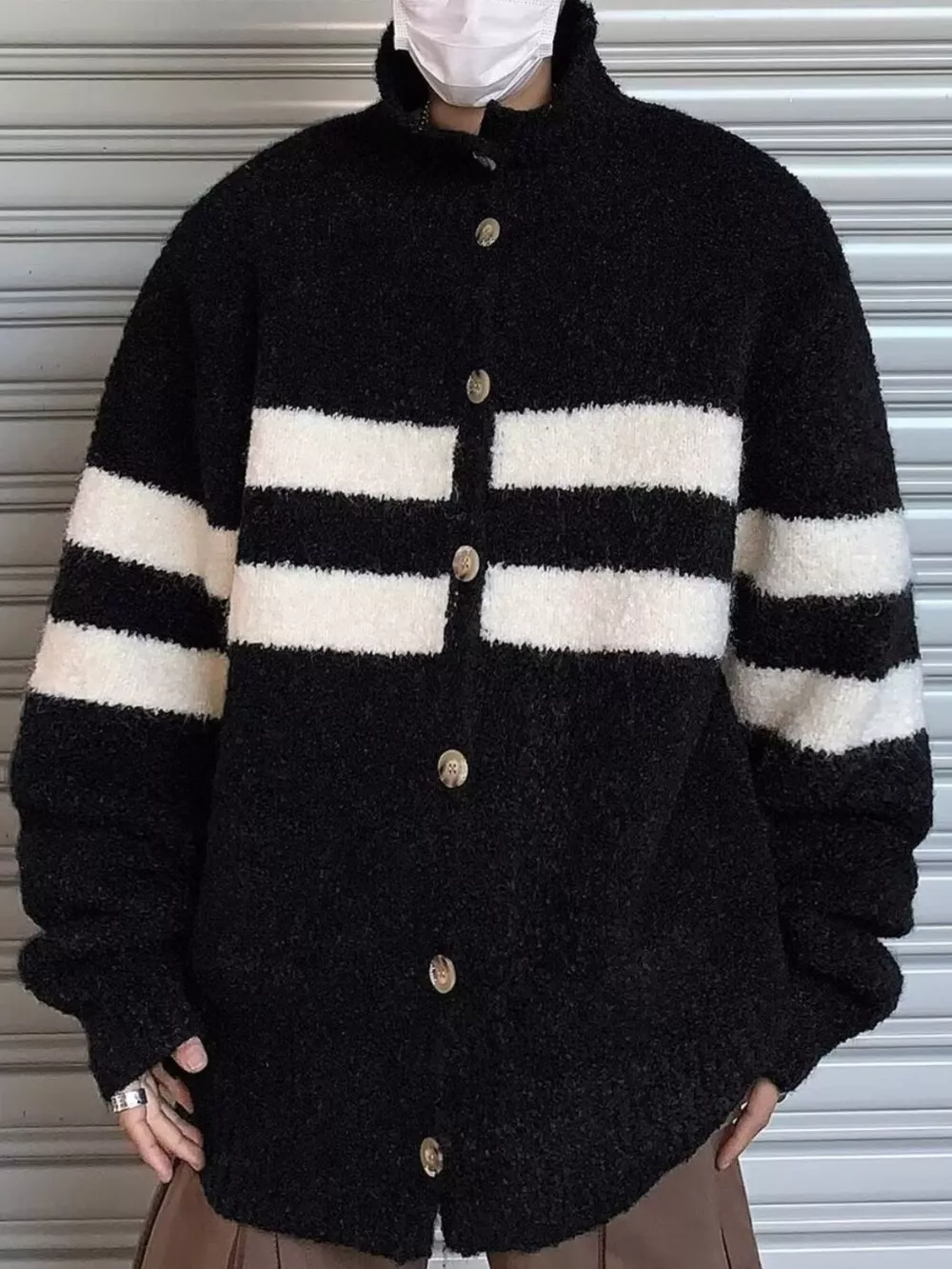 Men's Striped Knit Button-Down Cardigan, image 3