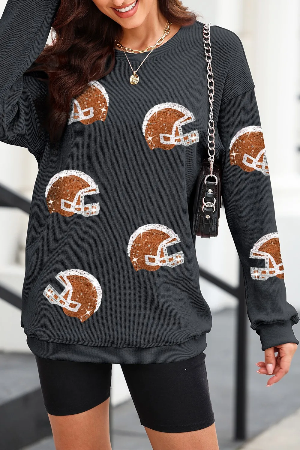 Sequin Helmet Round Neck Long Sleeve Sweatshirt, image 4
