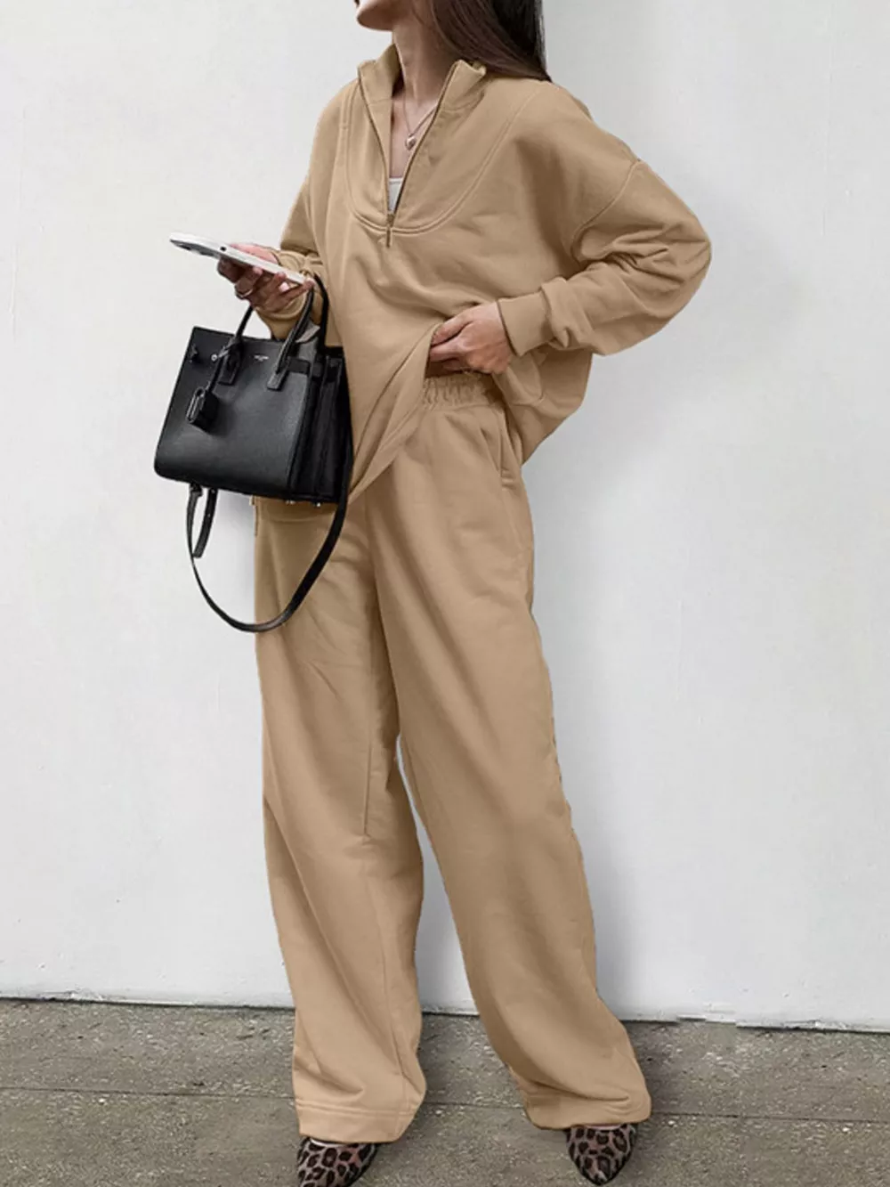 Quarter Zip Long Sleeve Top and Pants Set, image 3