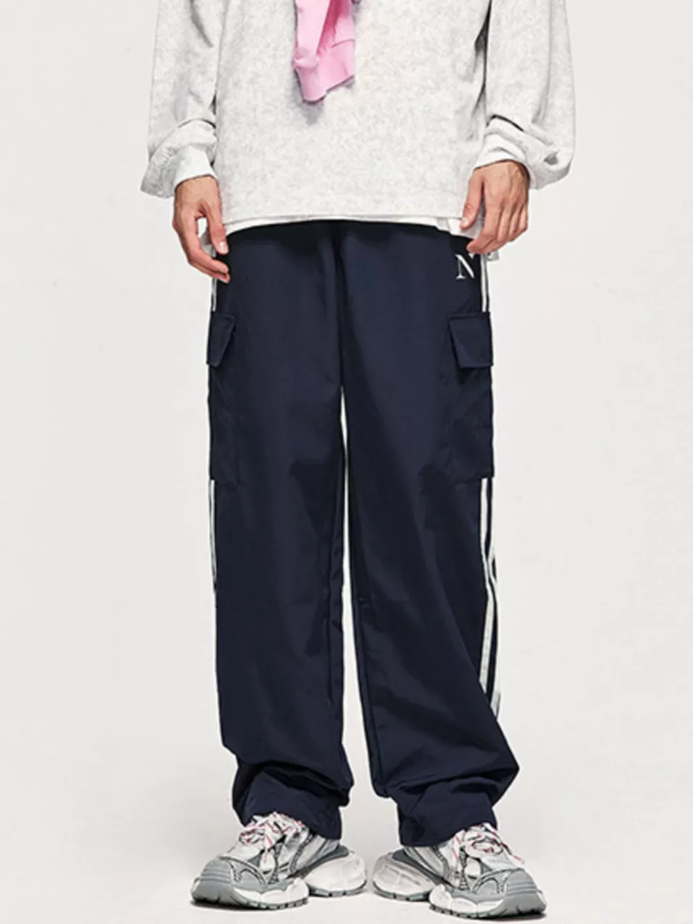 Men's Side Striped Wide Leg Cargo Pants, image 8