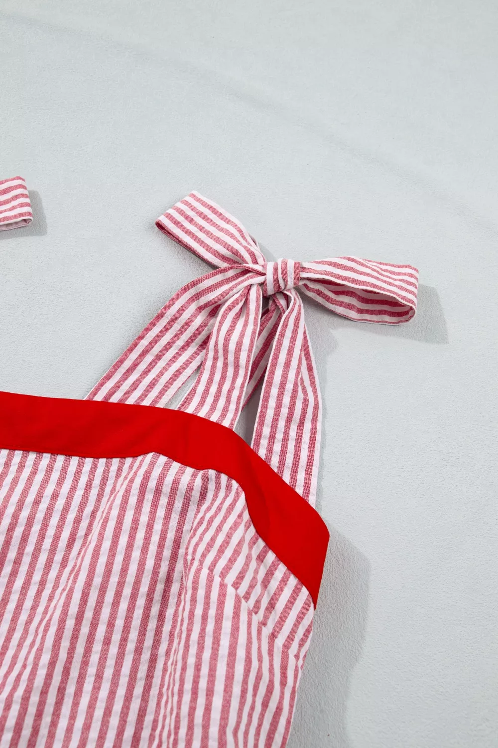 Stripe Bow Knot Straps Contrast Trim High Waist Ruffle Hem Maxi Dress, image 11
