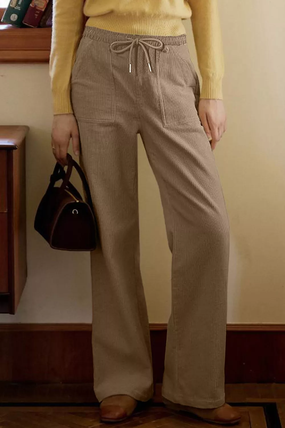 Corduroy Wide-Leg Drawstring Pants, image 5