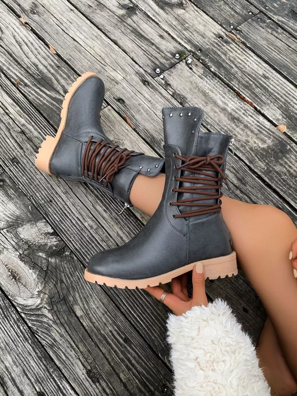 Round Toe Block Heels Boots, image 9