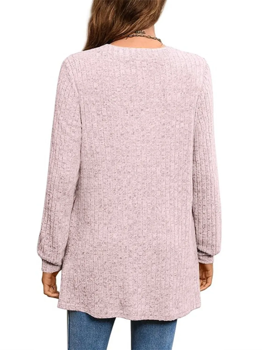 Ribbed Notched Long Sleeve T-Shirt, image 17