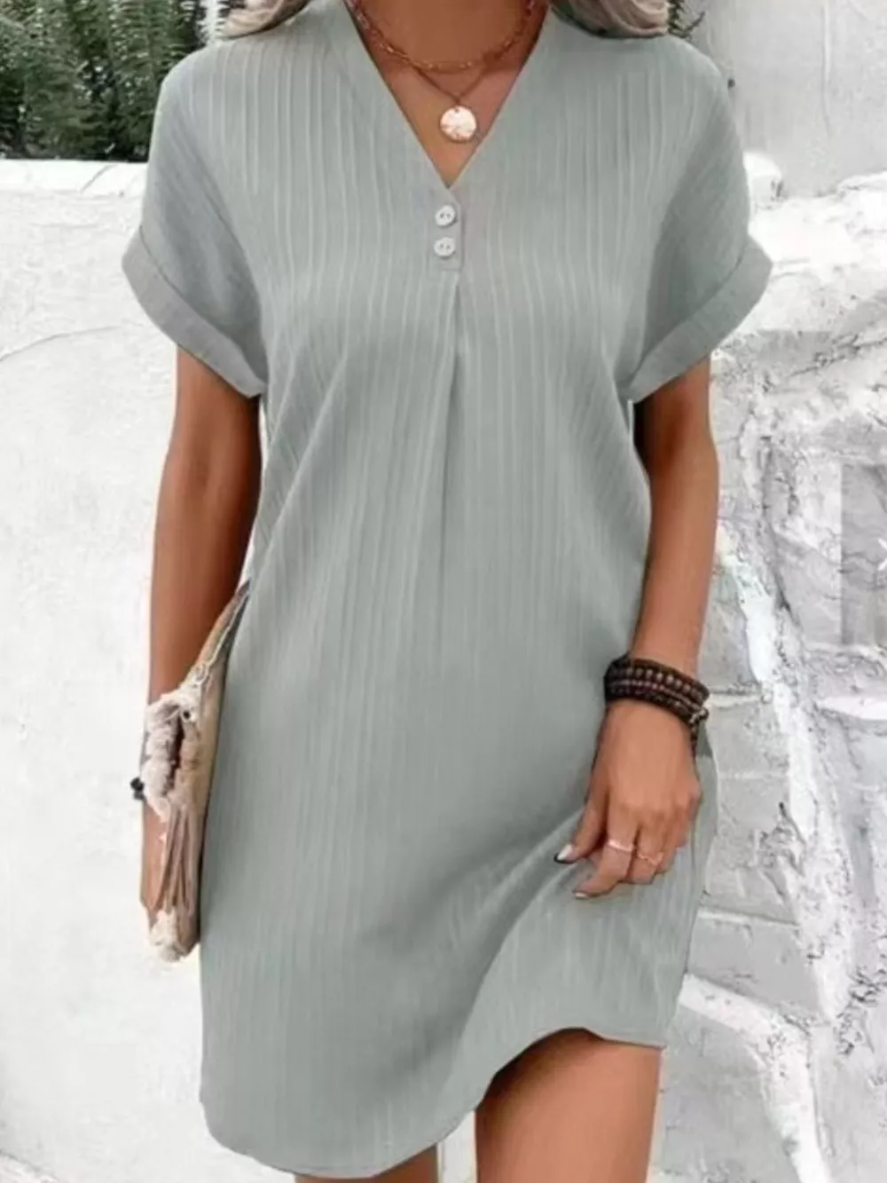 Full Size Casual V-Neck Short Sleeve Dress Plus Size, image 19