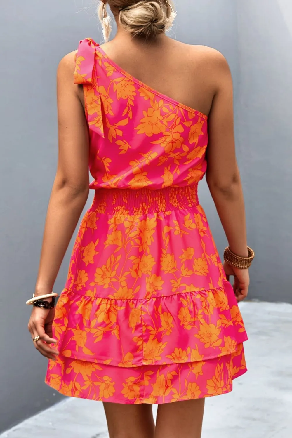 Tied Smocked Printed Single Shoulder Dress, image 5