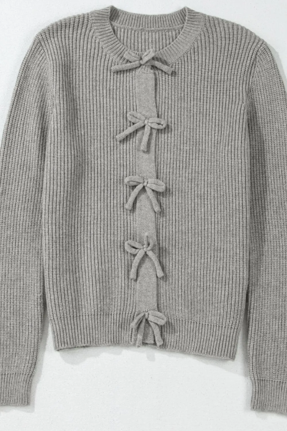 Bow Round Neck Long Sleeve Cardigan, image 8