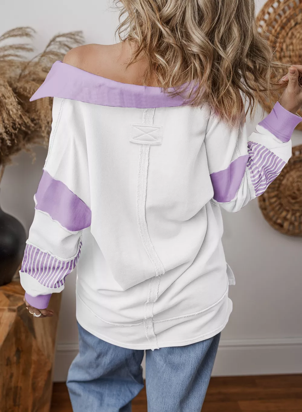 Color Block Striped Johnny Collar Sweatshirt, image 26