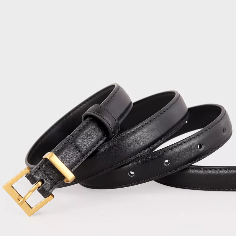 Leather Skinny Belt with Golden Buckle, image 6