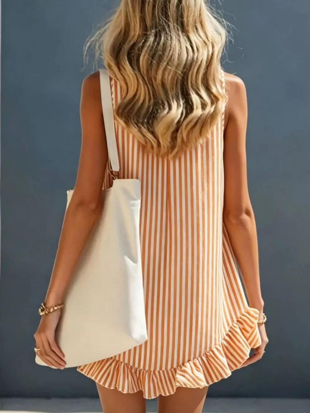 Striped V-Neck Ruffle Hem Mini Dress, image 3