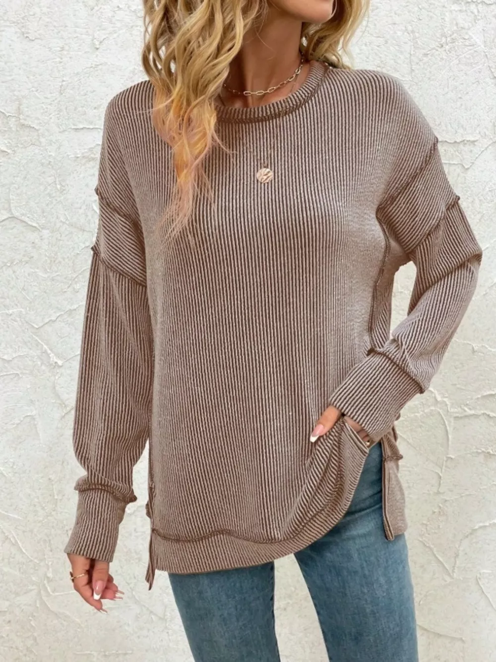 Side Slit Round Neck Sweatshirt, image 22