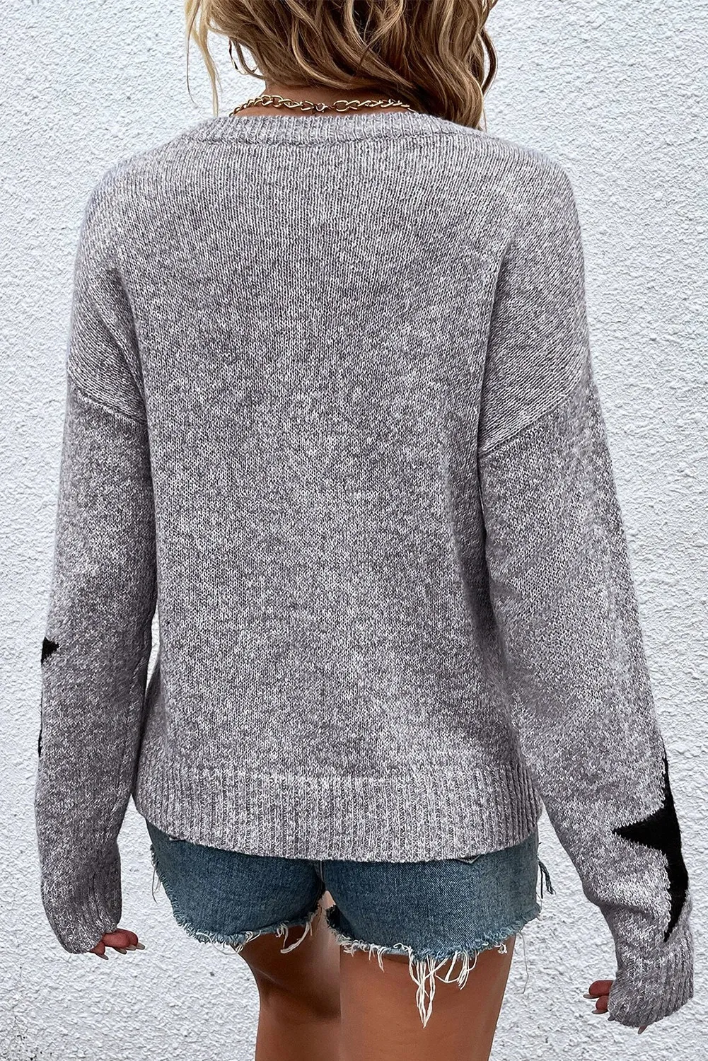 Star Round Neck Dropped Shoulder Sweater, image 8