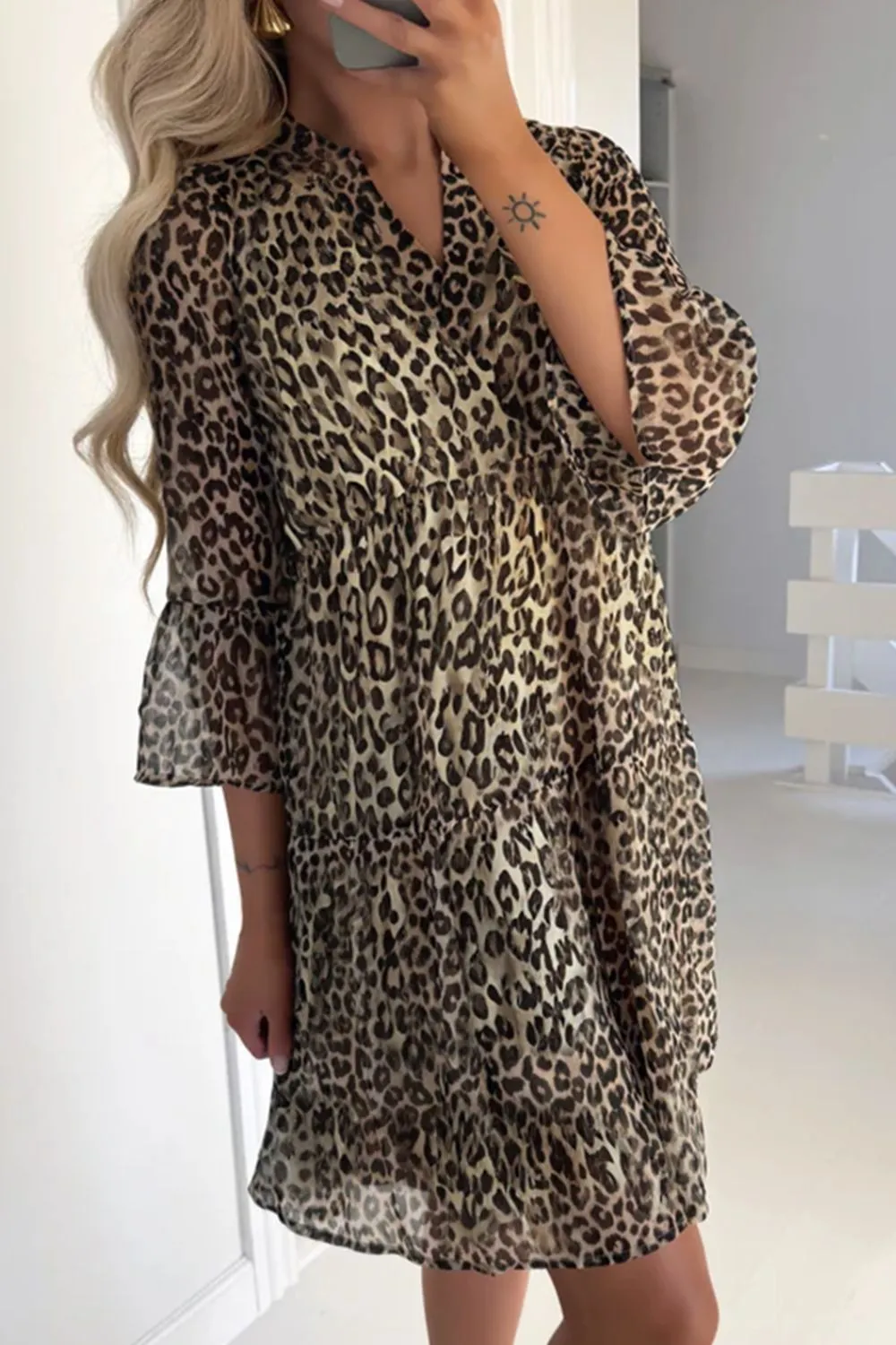Leopard Print Relaxed Fit Notched Dress, image 3