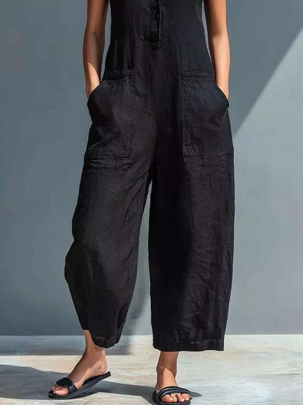 Full Size Button Front Sleeveless Jumpsuit Plus Size, image 6