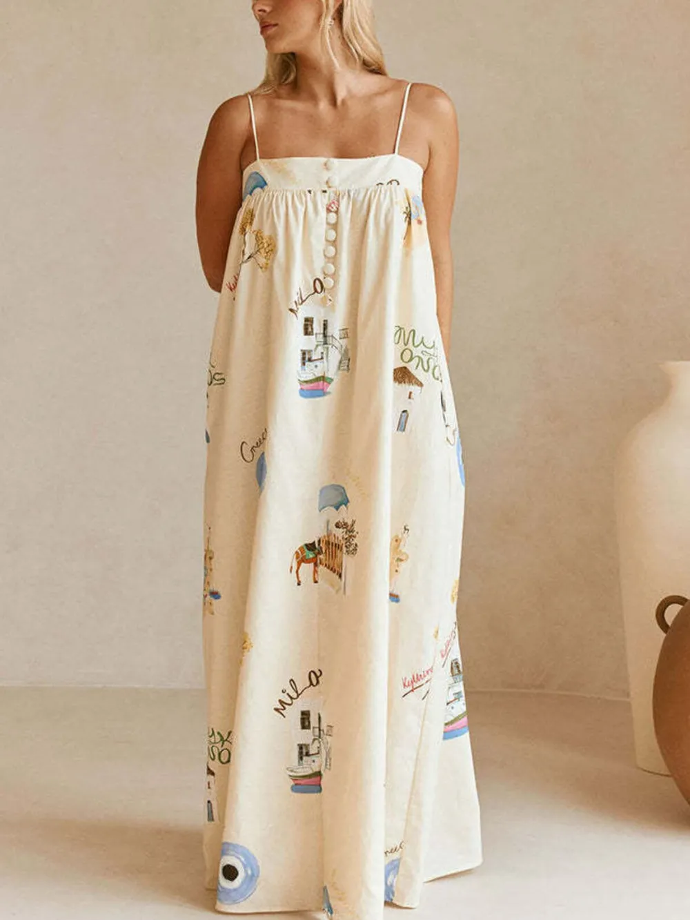 Bohemian Print Cami Maxi Dress with Pockets, image 4