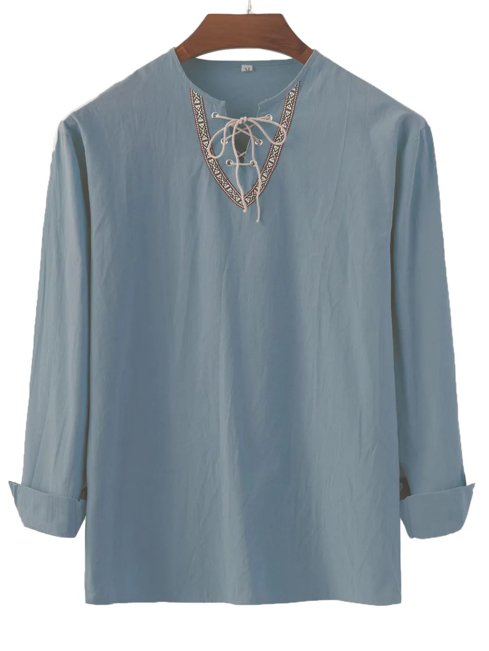 Men's Full Size Lace Up Long Sleeve Shirt Plus Size, image 8