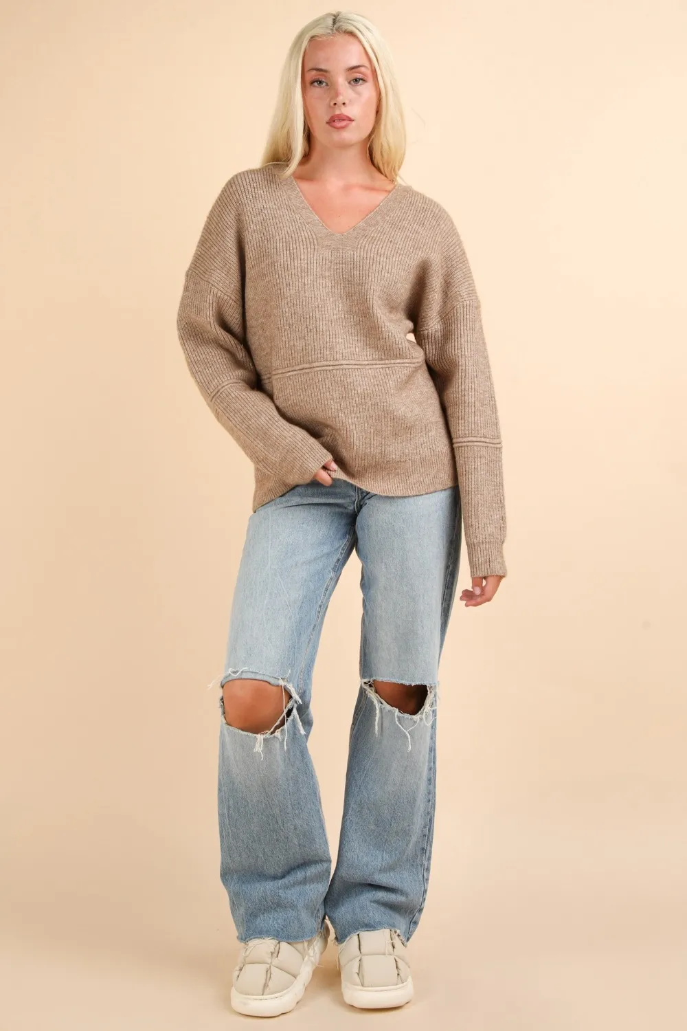 Seam Detail Drop Shoulder Hooded Sweater, image 5
