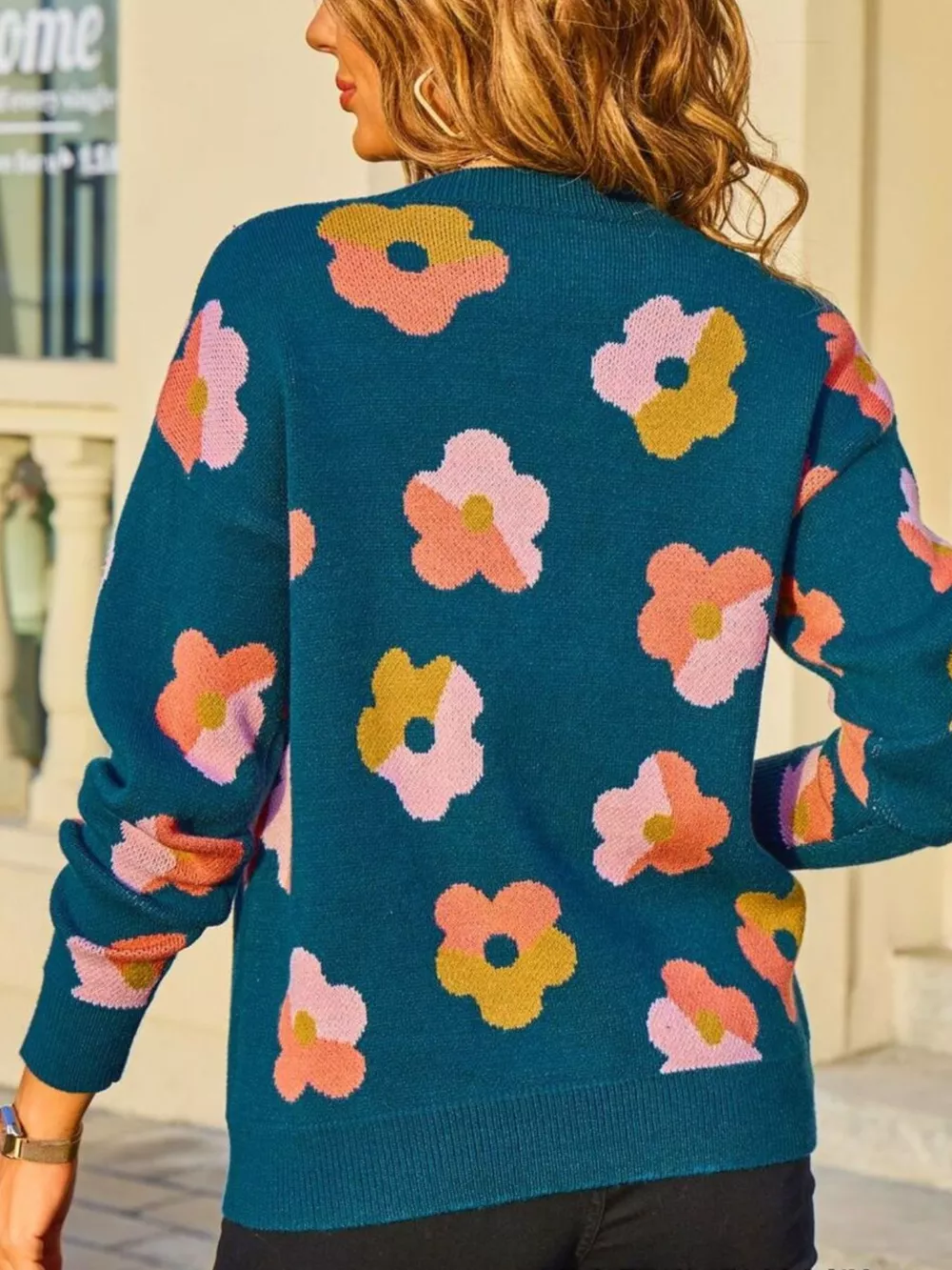 Floral Crew Neck Long Sleeve Sweater, image 12