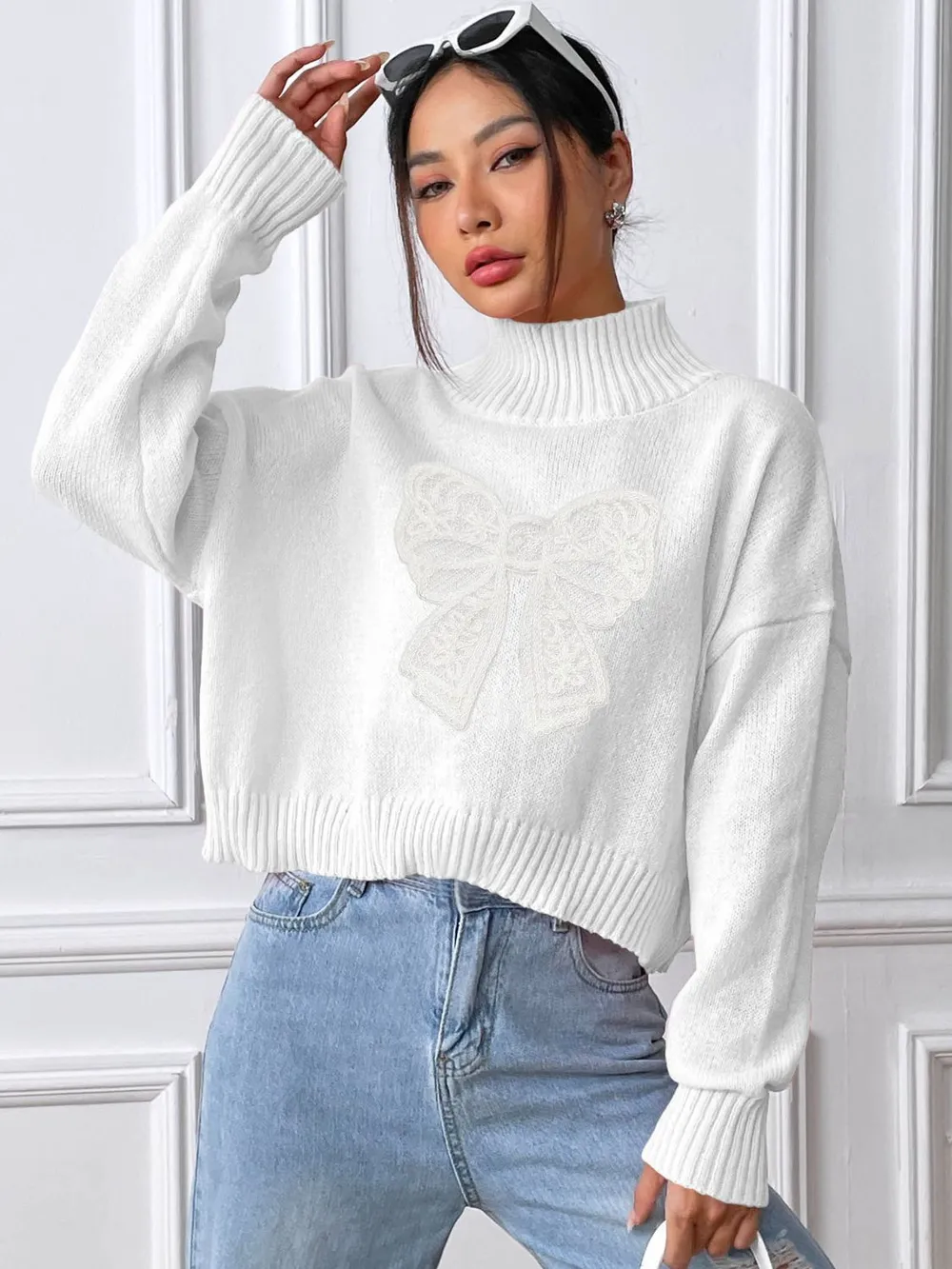 Bow Turtleneck Long Sleeve Sweater, image 10