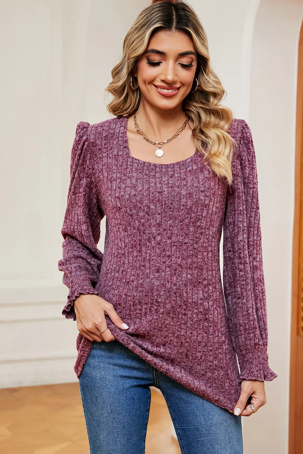 Square Neck Flounce Sleeve T-Shirt, image 21