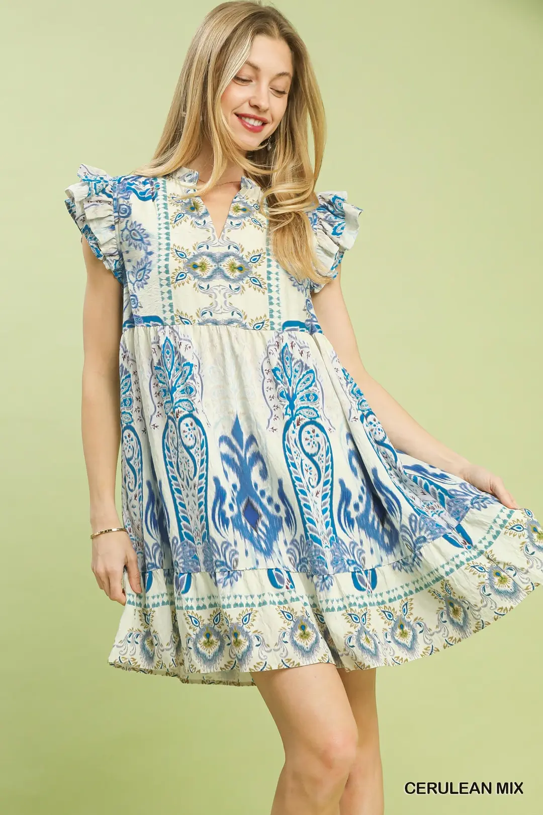 Mix Ruffle Sleeve Boho Print Dress