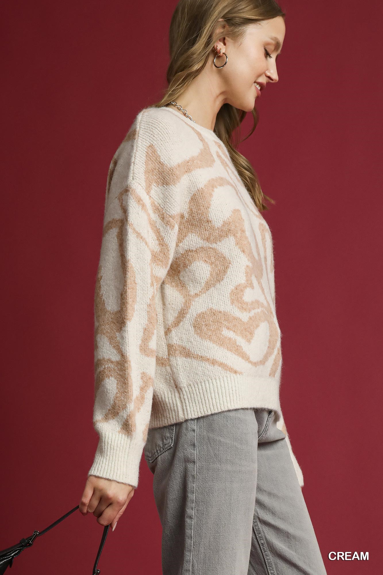Heart Print Crew Neck Sweater, image 2