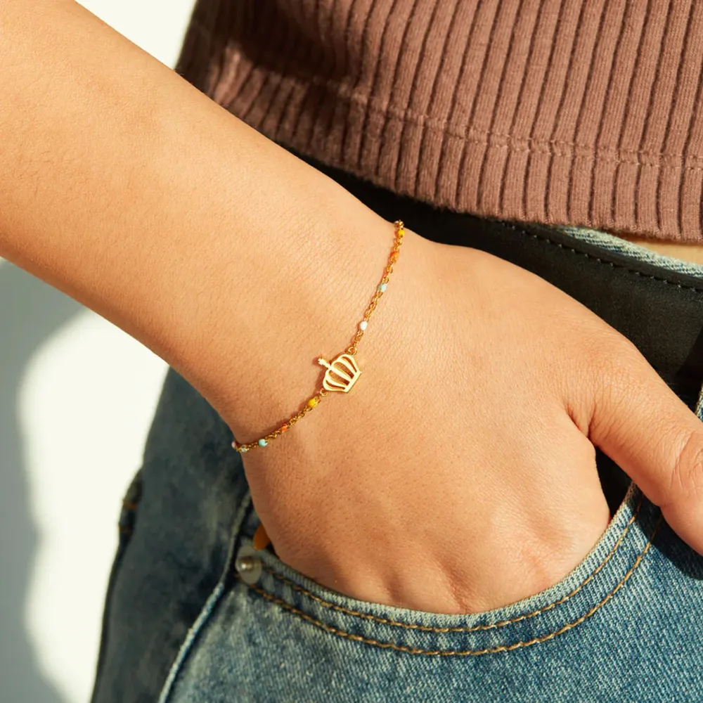 Crown Shape 18K Gold-Plated Bead Bracelet, image 3