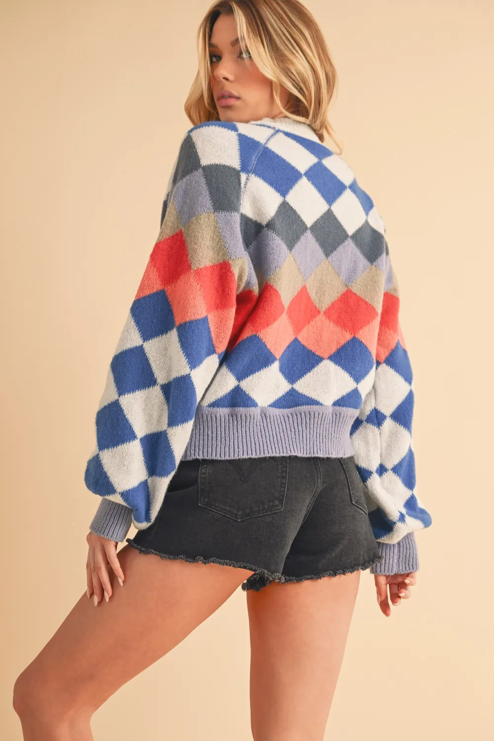 Diamond Mock Neck Raglan Sleeve Sweater, image 2