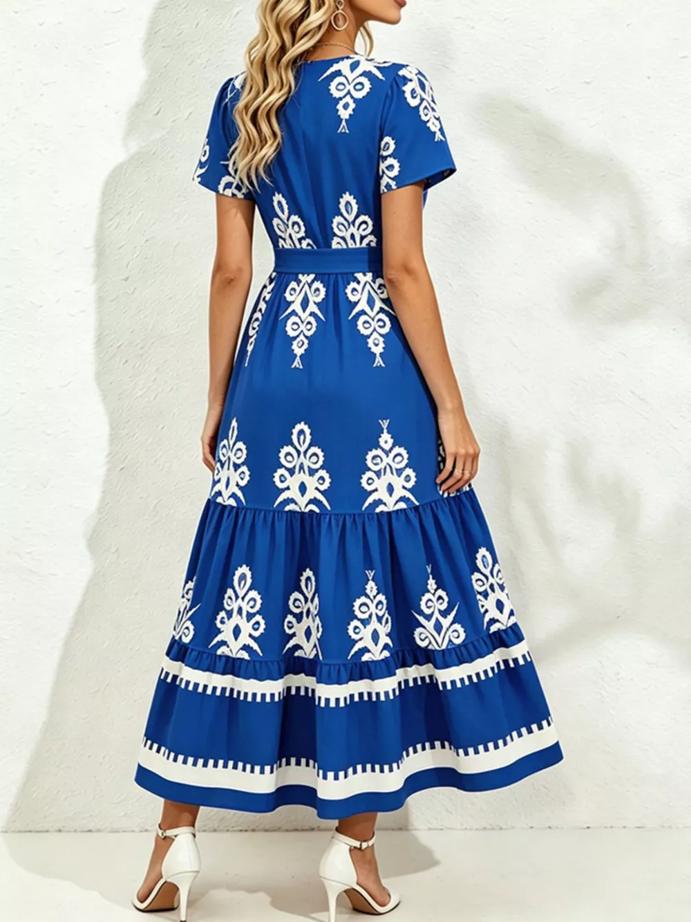 Printed Surplice Short Sleeve Dress, image 12