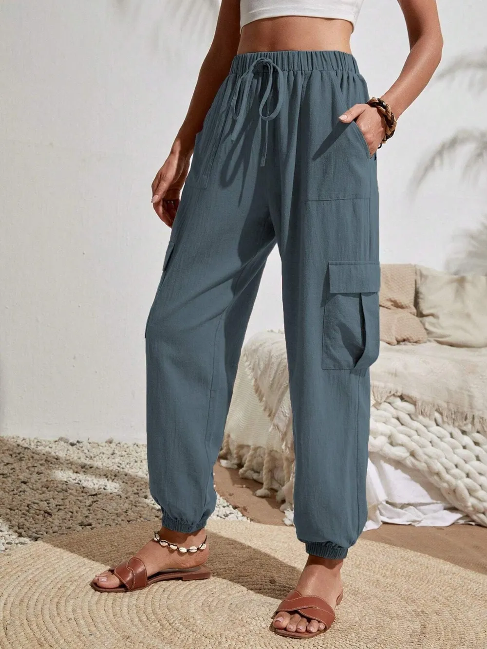 Drawstring Joggers with Cargo Pockets, image 22