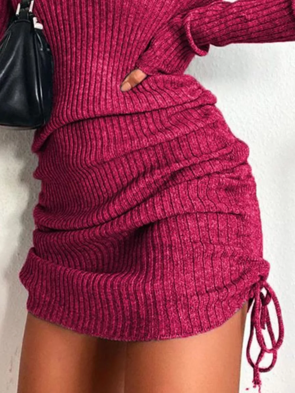 Full Size Ribbed Knit Drawstring Bodycon Sweater Dress Plus Size, image 18