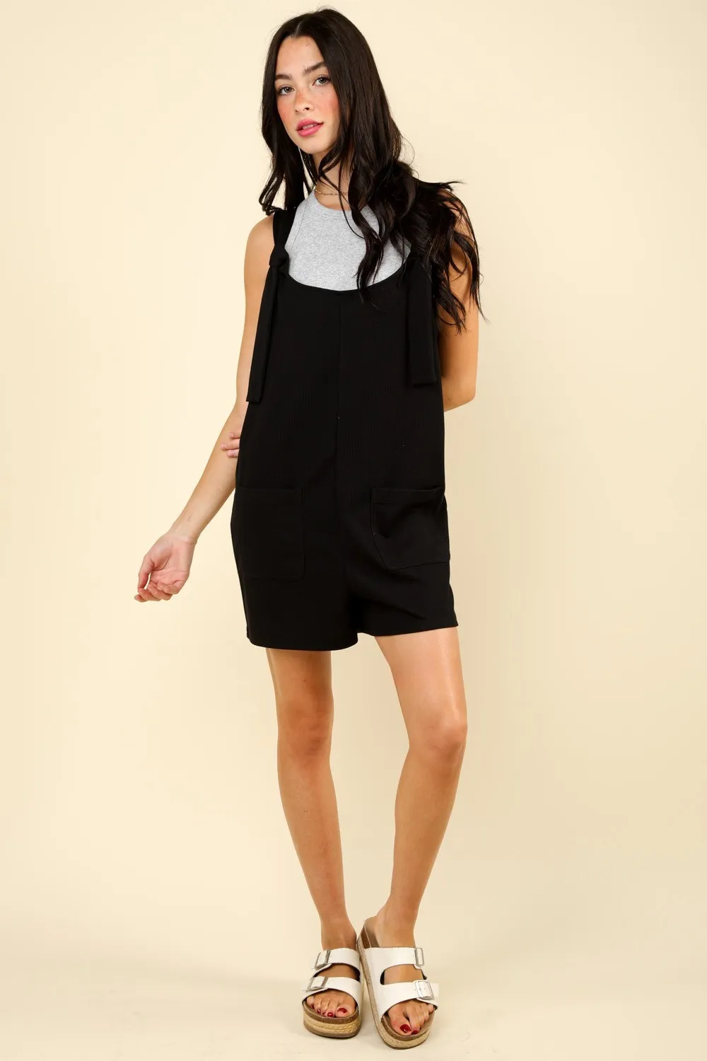 Tie Shoulder Front Pocket Romper, image 4