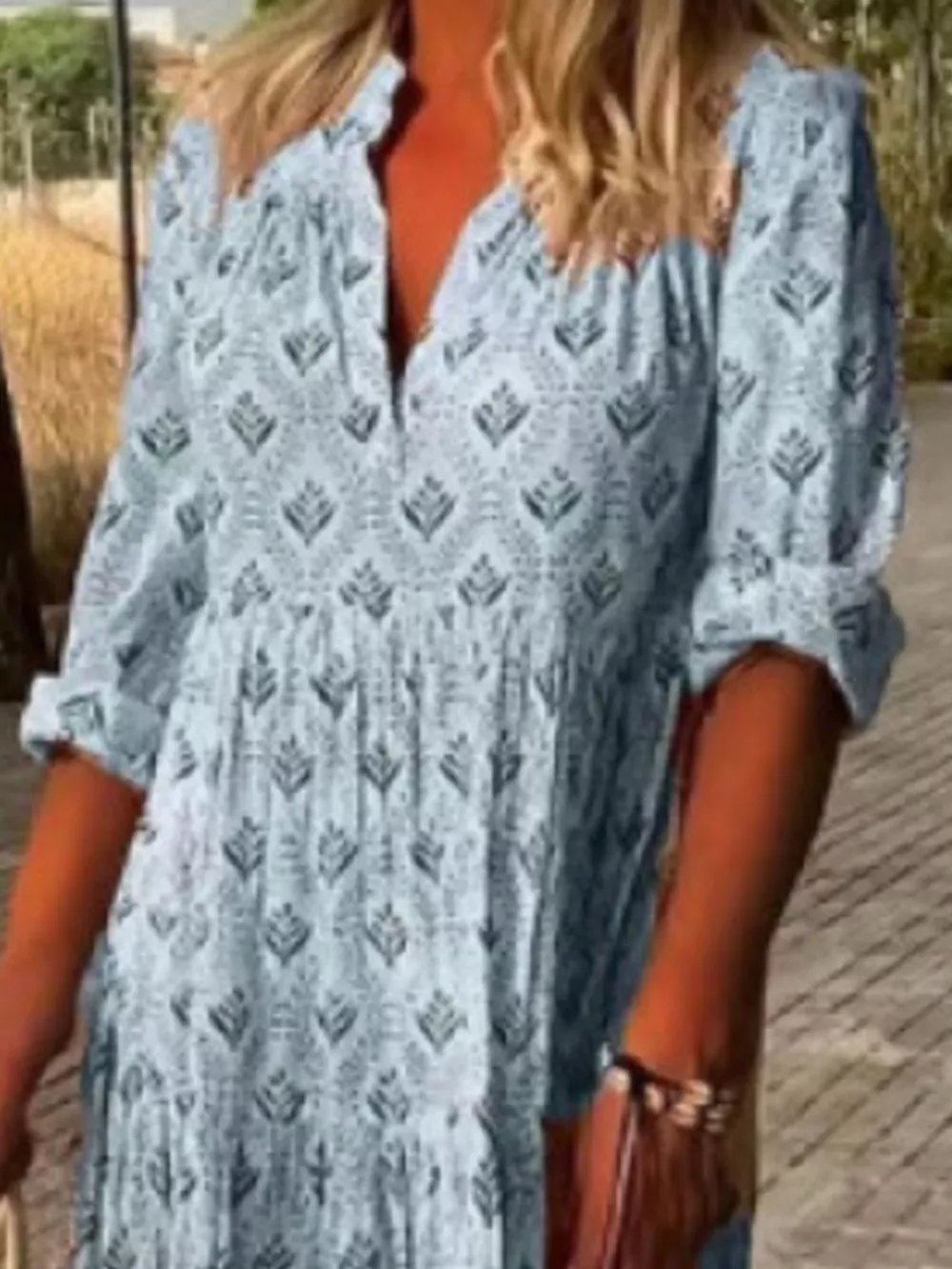Full Size Printed Notched Tiered Maxi Dress Plus Size, image 2