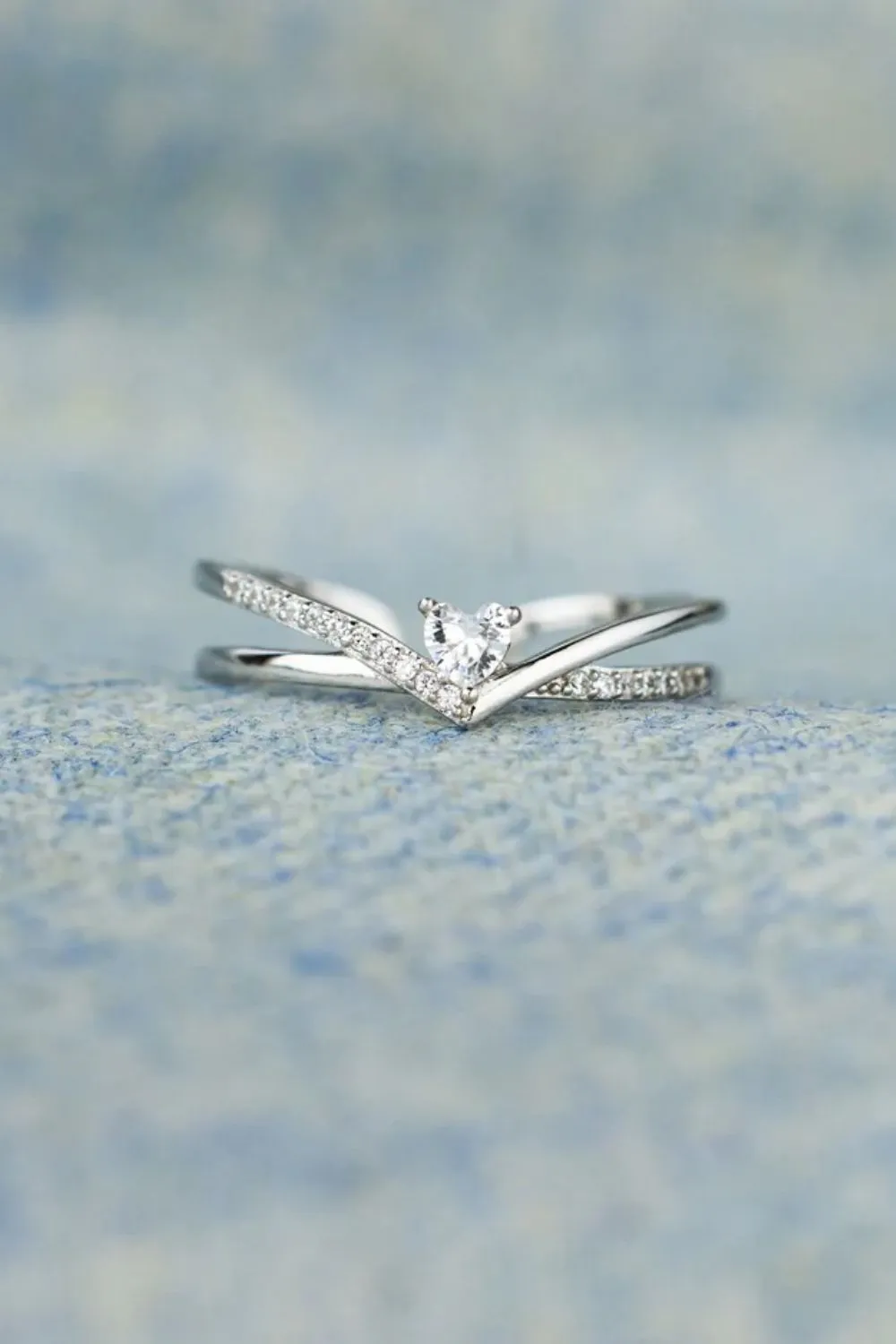 925 Sterling silver Inlaid Zircon Heart Open Ring, image 5