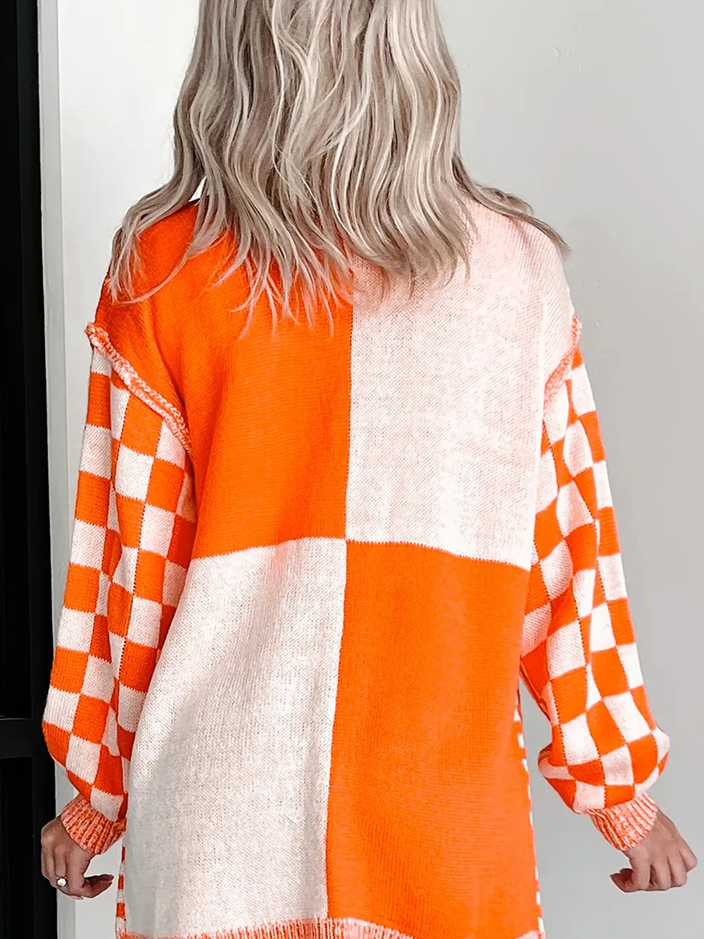 Checkered Pattern Open Front Cardigan, image 8