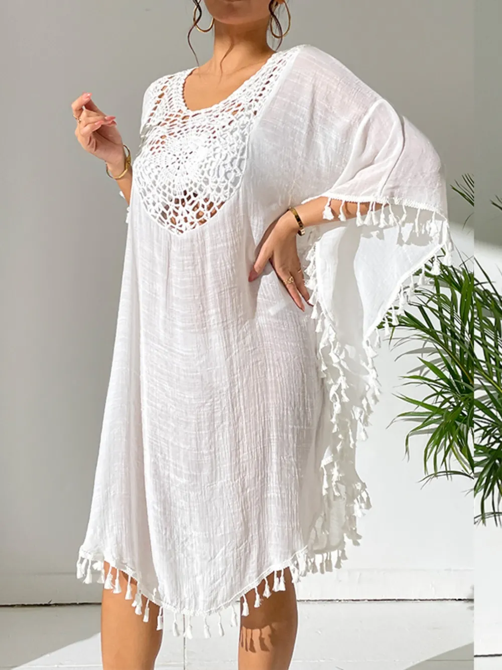 Tassel Cutout Scoop Neck Cover-Up Dress, image 6