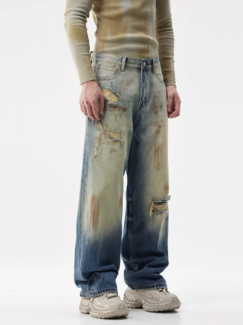 Men's Distressed Wide-Leg Jeans, image 4