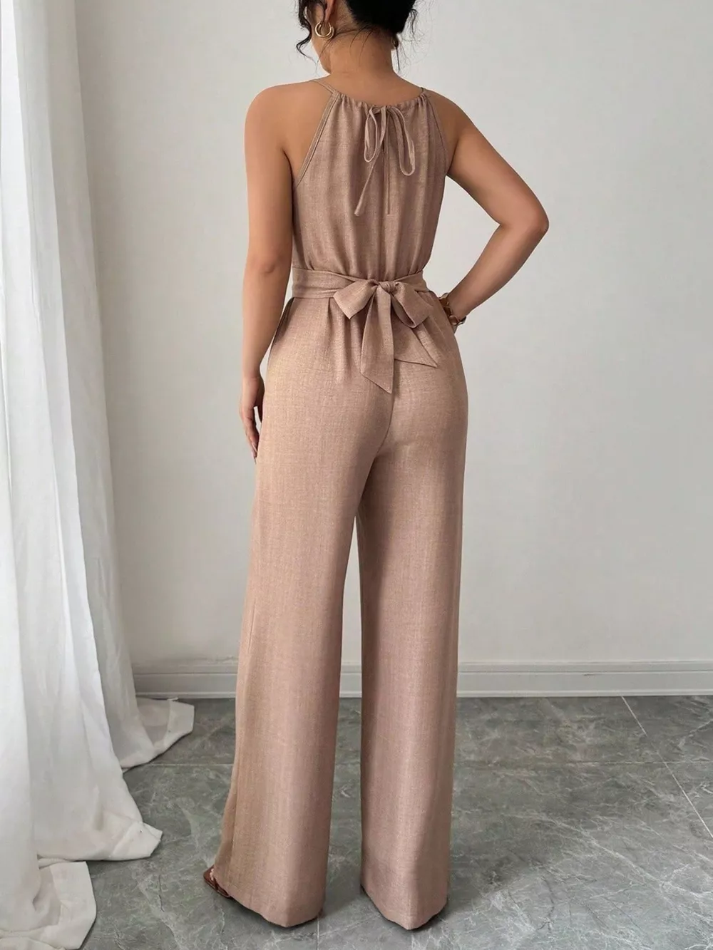 Sleeveless Tie Waist Wide-Leg Jumpsuit, image 4