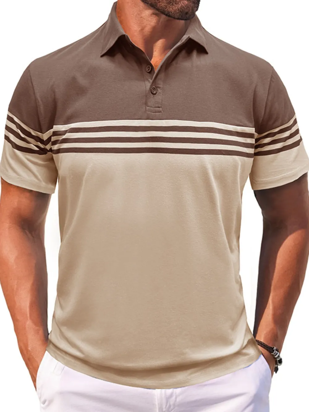 Men's Full Size Color Block Striped Polo Shirt Plus Size, image 10