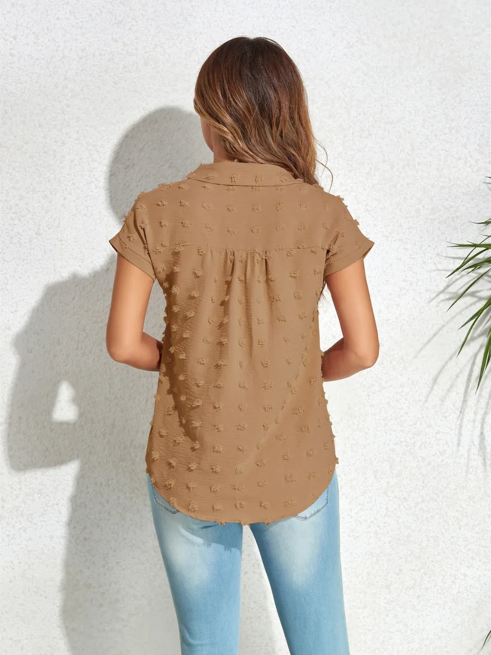 Swiss Dot Button Up Cap Sleeve Shirt, image 12