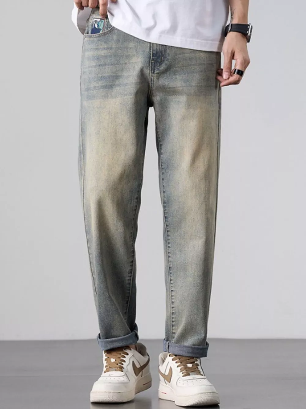 Men's Wash Straight Leg Jeans, image 5