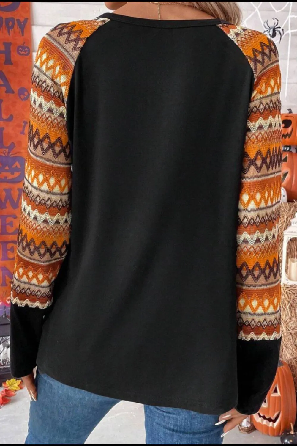 Printed Round Neck Raglan Sleeve Blouse, image 9